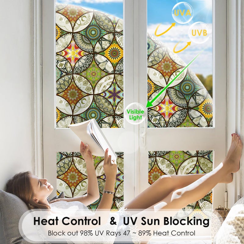 DKTIE Static Cling Decorative Window Film with Installation Tools Non Adhesive Privacy Film, Stained Glass Window Film for Bathroom Shower Door Heat Cotrol Anti UV, 17.7 x 78.7 Inch - Image 3